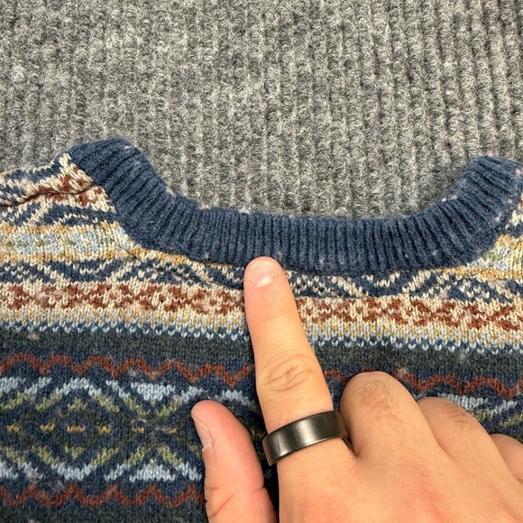 Eddie Bauer Sweater Mens Large Fair Isle Nordic Geometric Knit Crewneck Merino - Picture 6 of 11